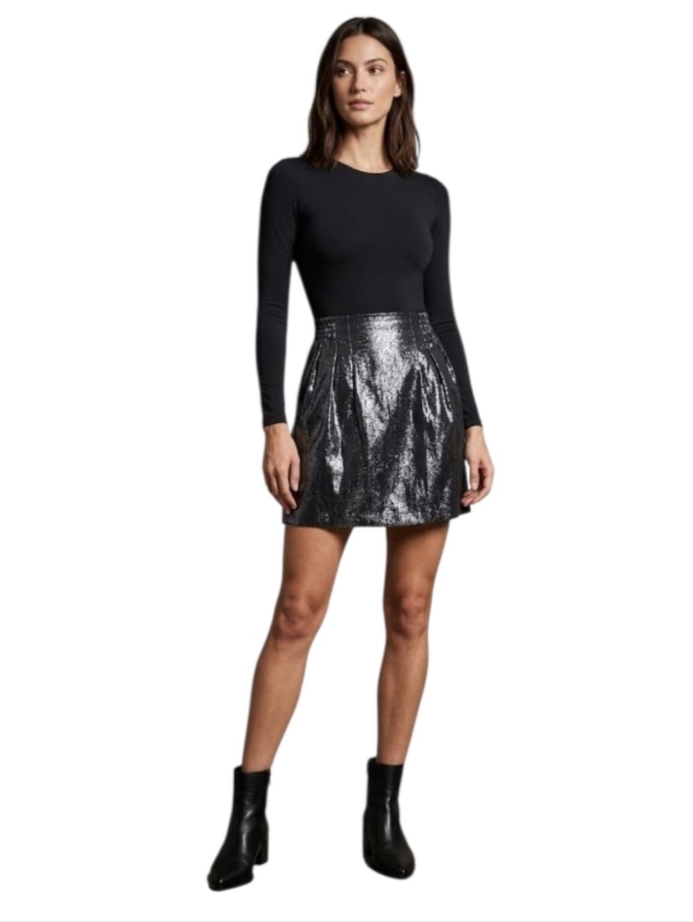 NWT Ripley Rader Shimmer A-Line Black Metallic Mini Skirt Size‎ XS